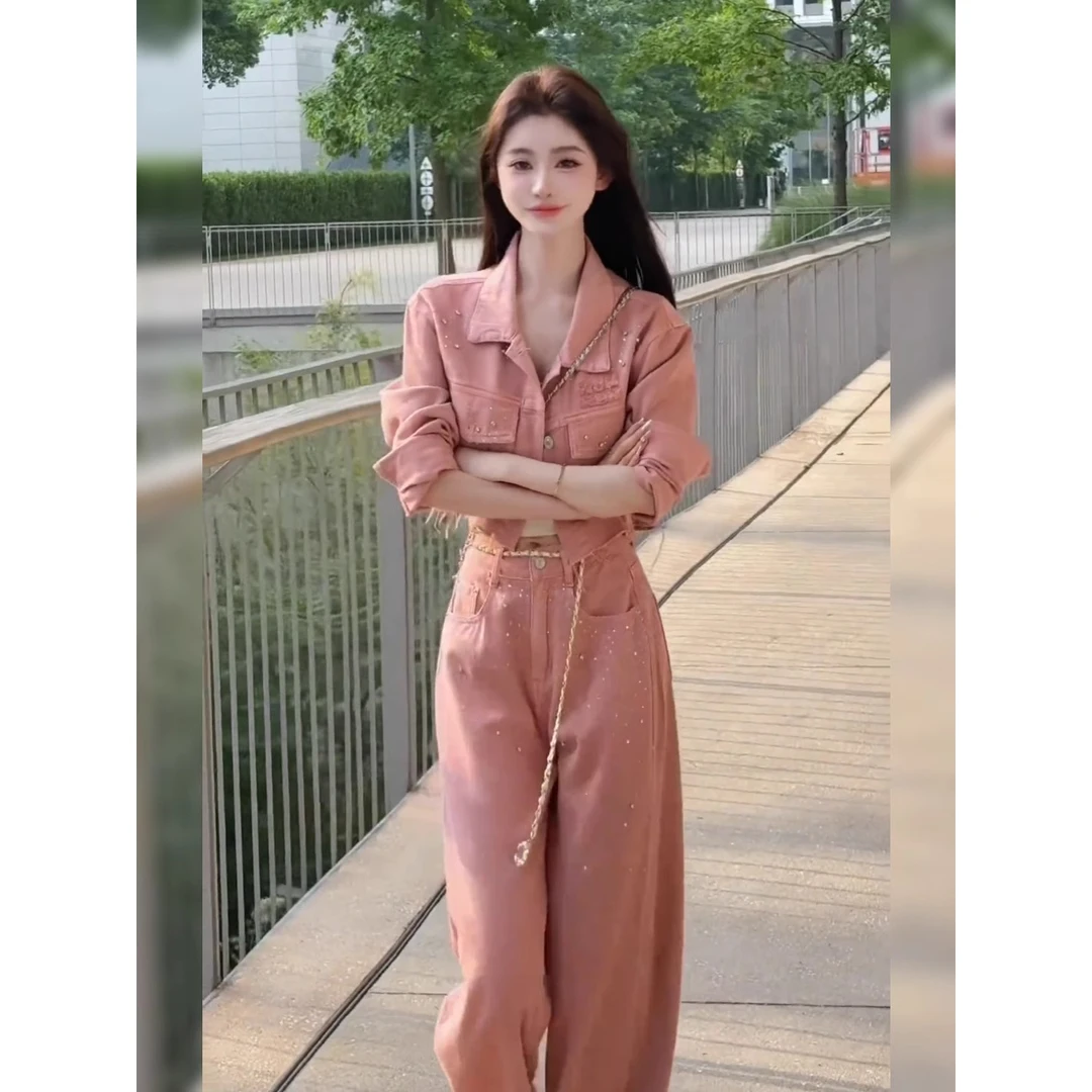【甜甜生椰】初秋套装时尚高级感减龄西装外套牛仔高腰直筒裤两件套