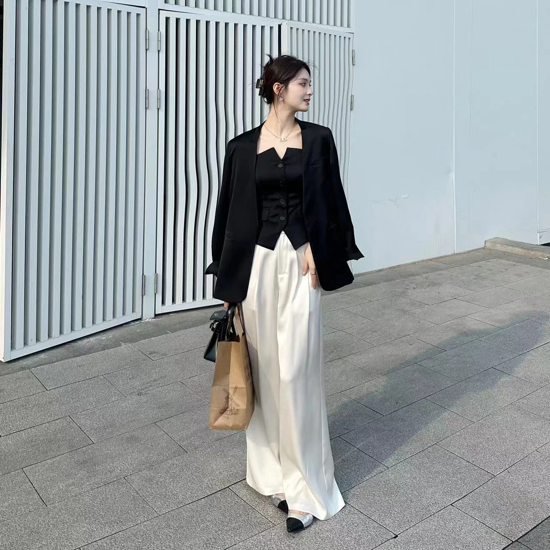 LZY知音 2025春夏新款韩剧高级感三件套轻奢气质吊带西装外套长裤