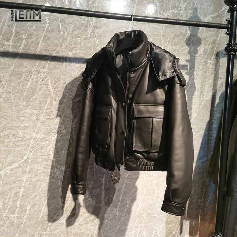 新款轻奢女士时尚百搭真皮皮衣短款绵羊皮超保暖羽绒皮衣外套