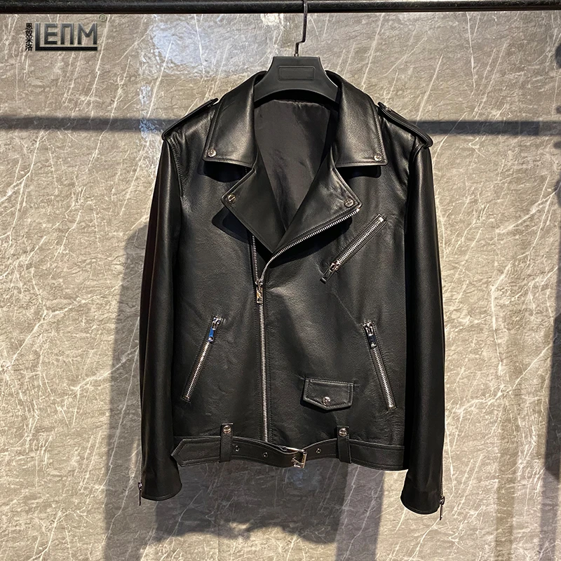 海宁皮衣男士真皮短款修身百搭头层牛皮腰带机车皮夹克外套潮