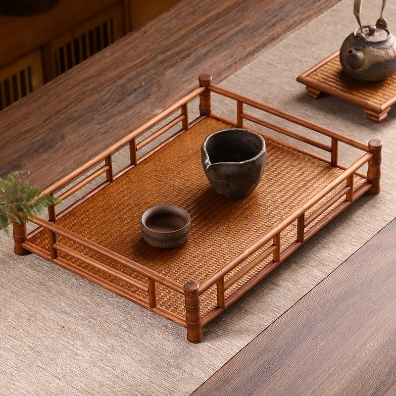 大漆楠竹棒大号文玩收纳盘桌面茶具传统精品大文盘竹编手工茶道