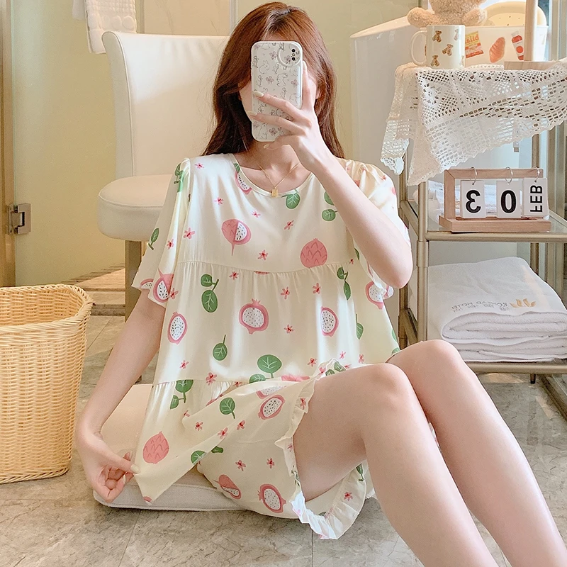 春夏款睡衣女棉绸短袖短裤套装家居服夏季薄款女人造绵绸套头新款