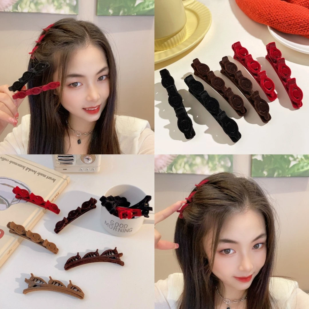 时尚百搭多功能刘海发夹 植绒编发侧边夹 女