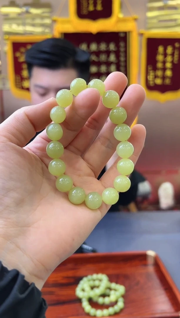 【闪购商品】和田玉手串未镶嵌黄口圆珠手串卡12mm
