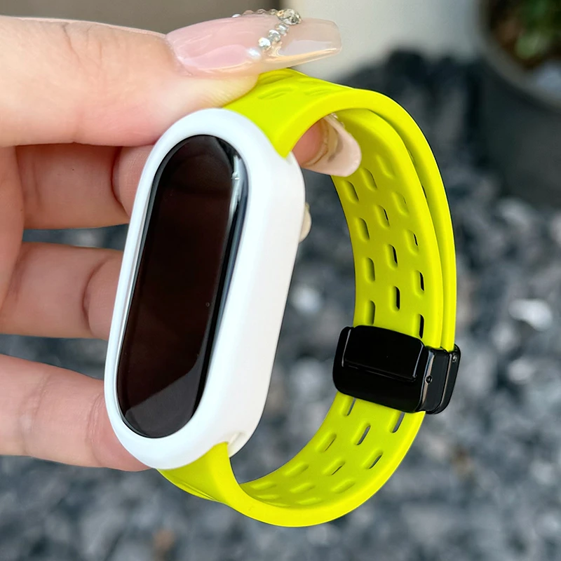 适用小米手环9/8代孔洞硅胶折叠磁吸陶瓷nfc版一体式卡扣快拆腕带