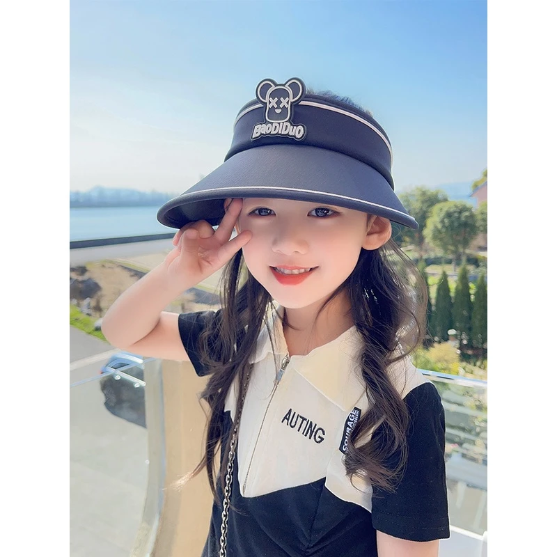 儿童防晒帽女童可爱超萌小熊遮阳帽男童大帽檐太阳帽小孩空顶透气