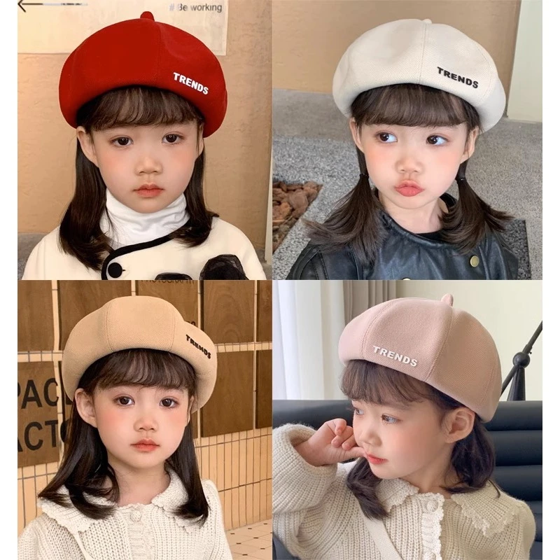 儿童帽子秋冬季韩版贝雷帽男童女童时尚贝雷帽宝宝画家帽防风保暖