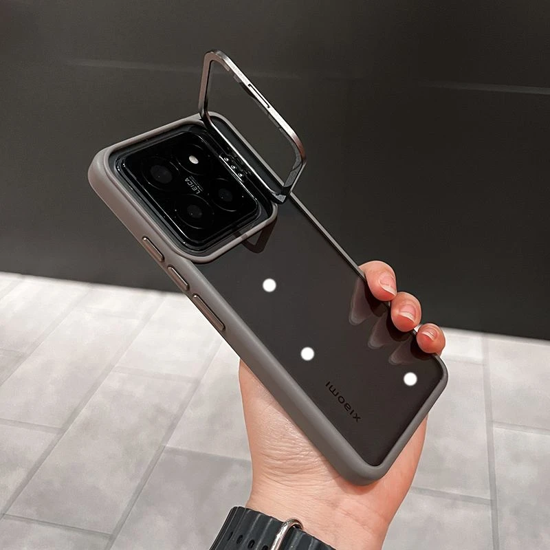 适用小米14手机壳金属镜头隐形支架透明亚克力Xiaomi14pro保护套