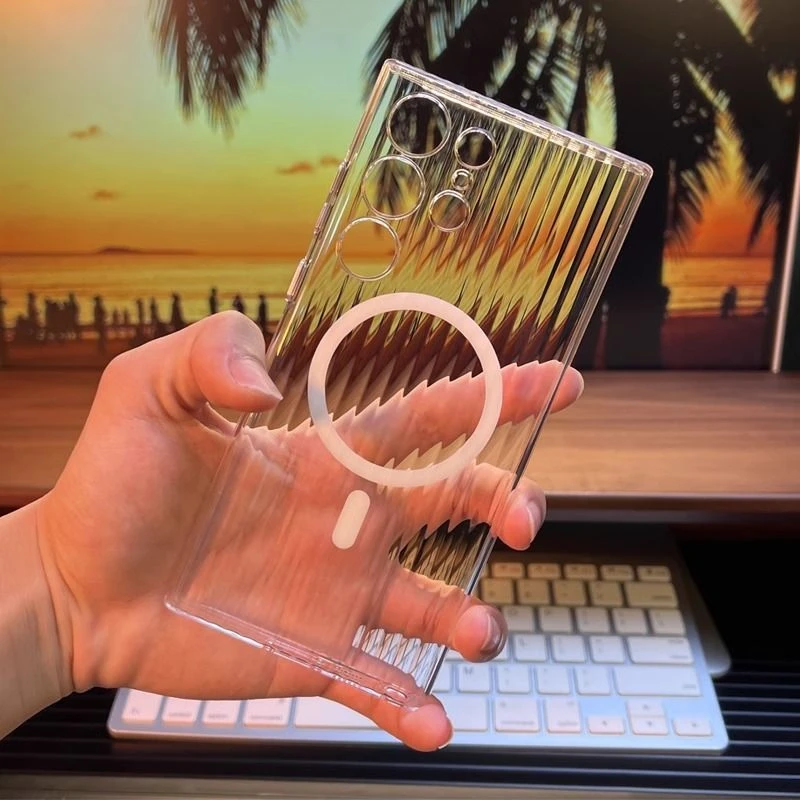 新款三星s23手机壳瓦楞冰透磁吸s23ultra透明不发黄s23+简约防摔