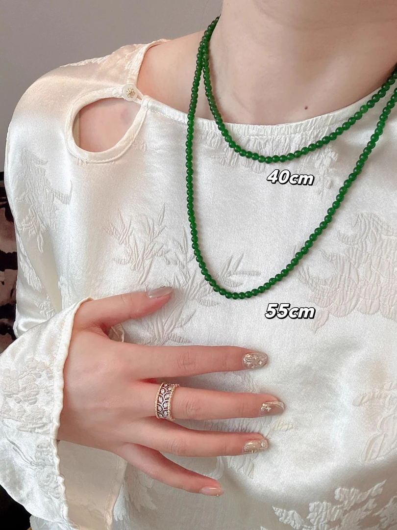 合金项链 周冬雨同款绿色串珠项链女复古百搭显白颈链高级感配饰