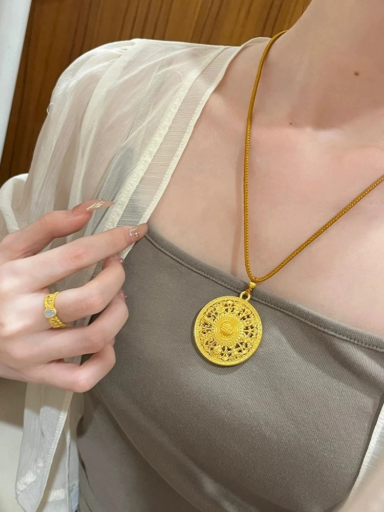 铜布艺项链 韦雪同款新中式八宝罗盘吊坠项链高级轻奢小众毛衣链