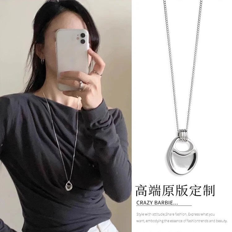 铜合金项链  银色马鞍包长款吊坠项链百搭高级感配饰女2024新款秋