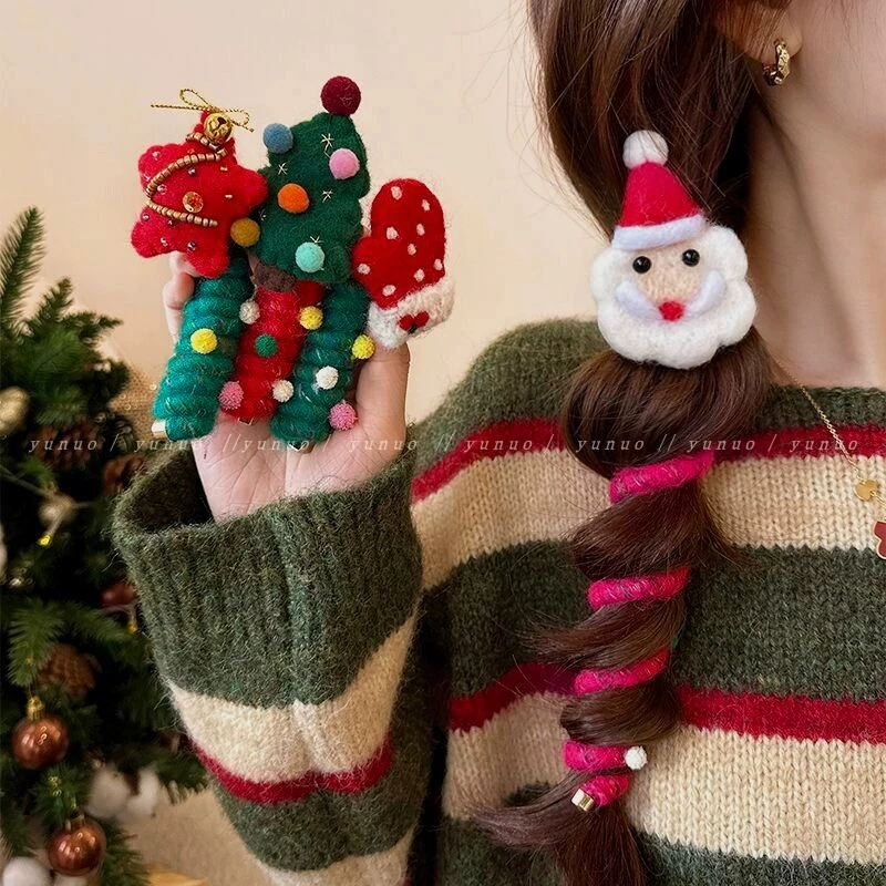 圣诞节超可爱电话线发圈女2024新款头绳泡泡辫编发神器扎头发发绳