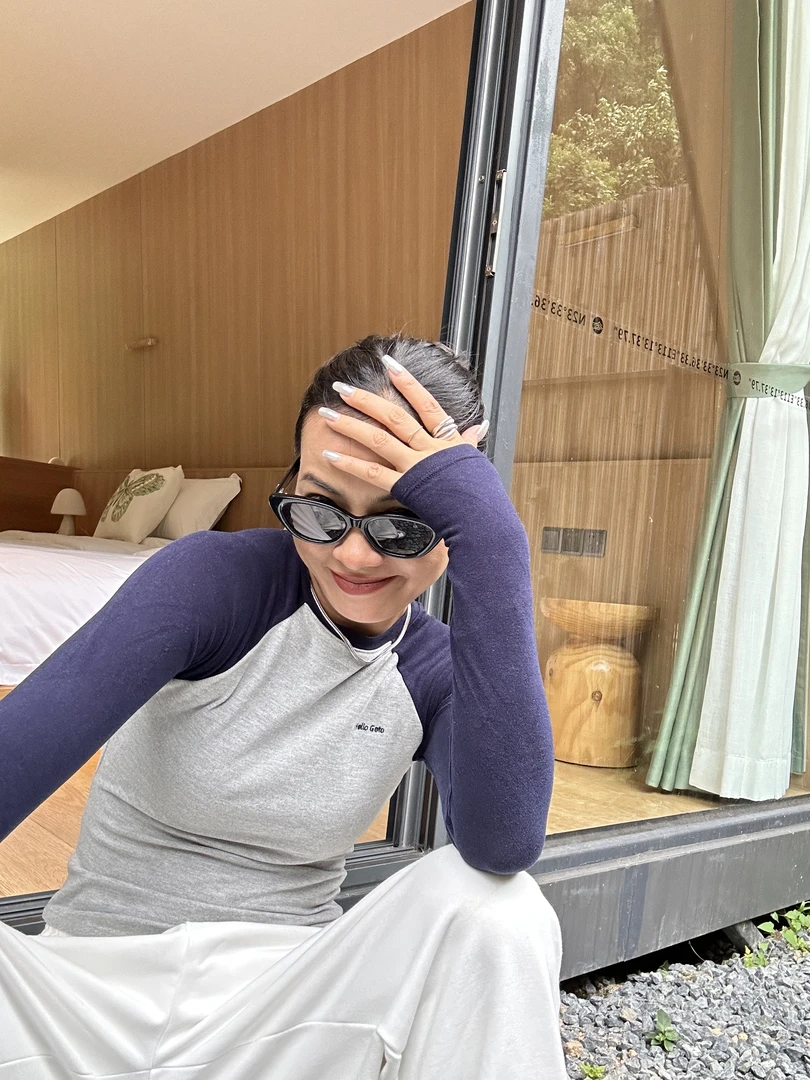 Hello Goto623休闲辣妹显瘦（带杯垫）拼接修身保暖插肩长袖秋冬T恤