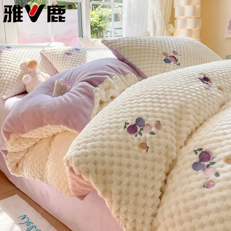 冬季牛奶绒豆豆绒四件套双面绒加厚珊瑚绒学生宿舍被套床单三件套