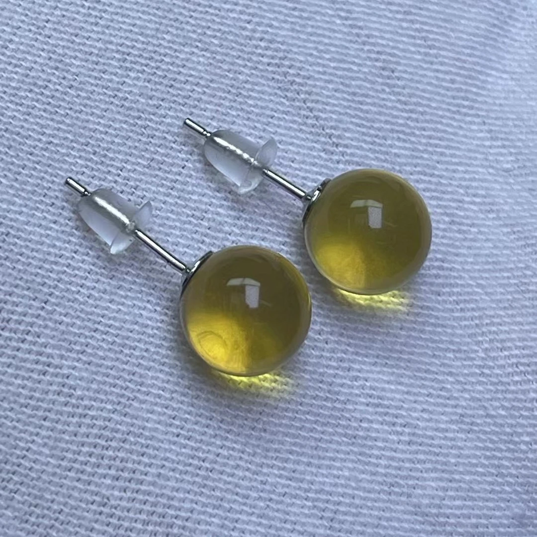 天然然琥珀蜜蜡蓝珀耳钉925银镶嵌款气质百搭女士女士