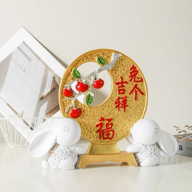 新中式兔个吉祥开业摆件家居客厅酒柜电视柜装饰品乔迁送礼礼物