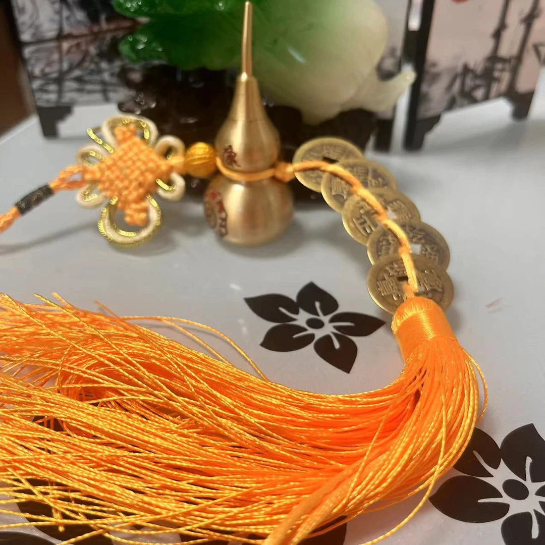 【黄绳中国结】纯黄铜7公分刻字葫芦居家门窗手工高档编织中国结