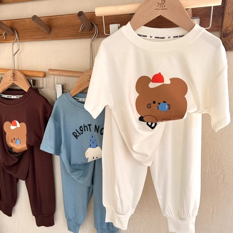 男童春夏季新款卡通莫代尔居家服套装儿童宝宝短袖睡衣女童空调服