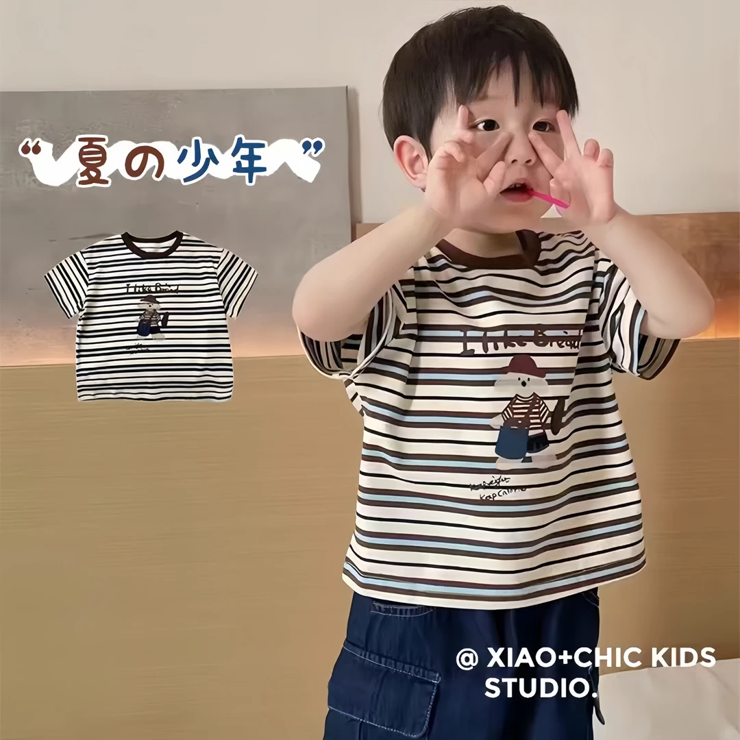 小清新~男童软糯条纹短袖T恤夏季新款儿童韩版常规半袖上衣夏装潮