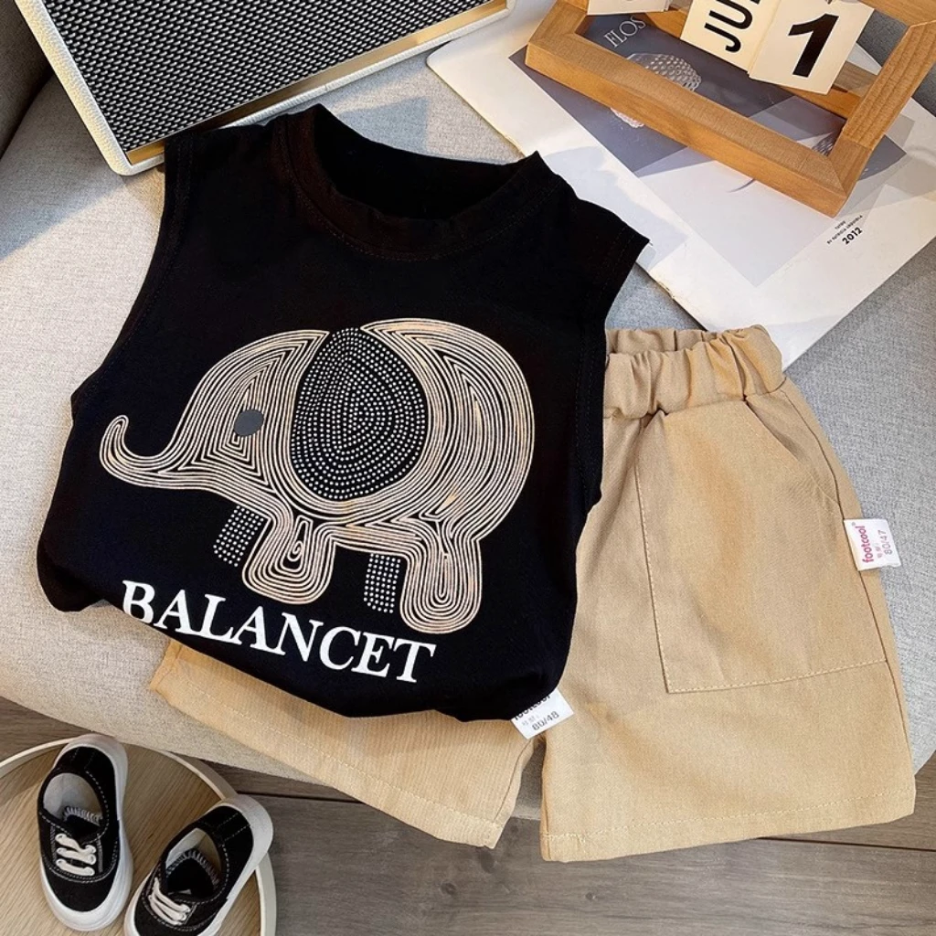 男童背心帅气夏装无袖t恤童装男孩帅气黑色上衣儿童休闲套头衫潮