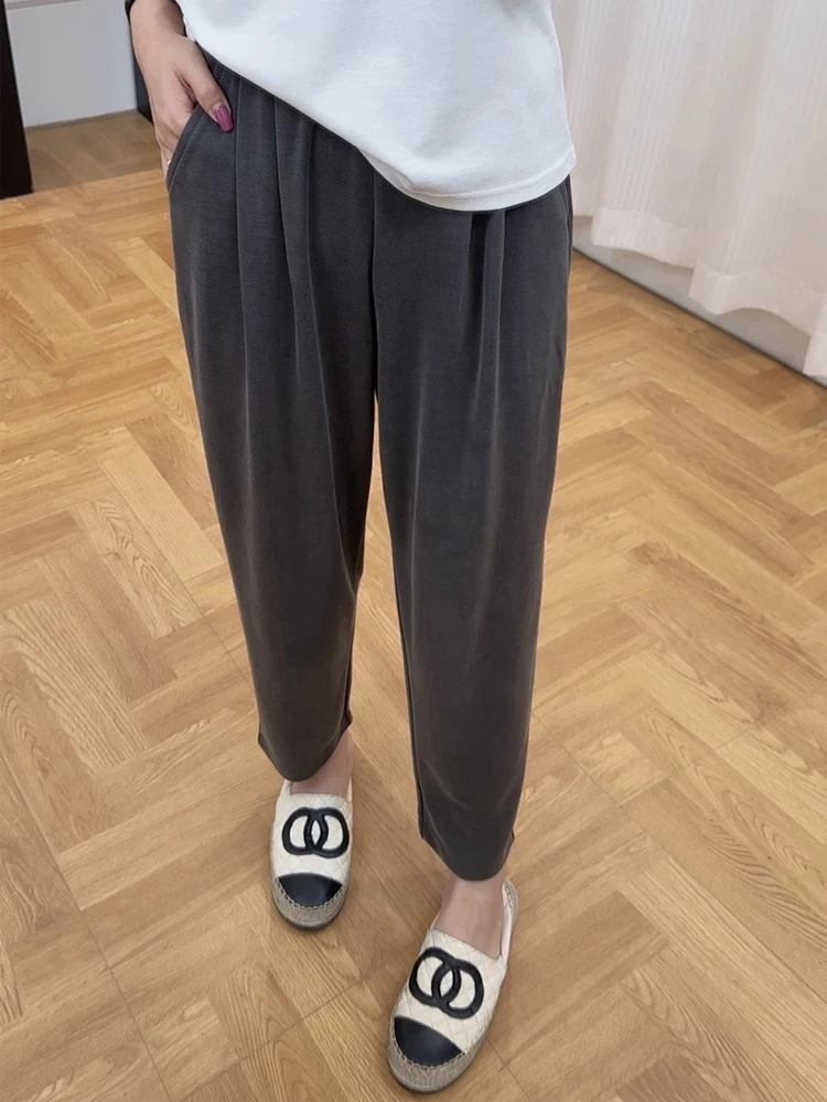 胖mm新款大码铜氨丝女裤宽松遮肉显瘦高腰垂感凉爽九分裤哈伦裤子