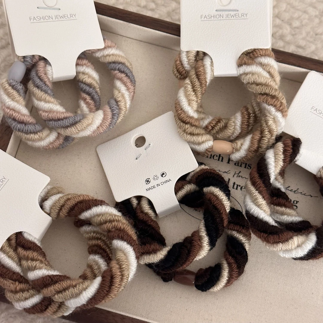奶咖色系撞色编织高马尾头绳女发饰简约气质发圈橡皮筋高弹力耐用
