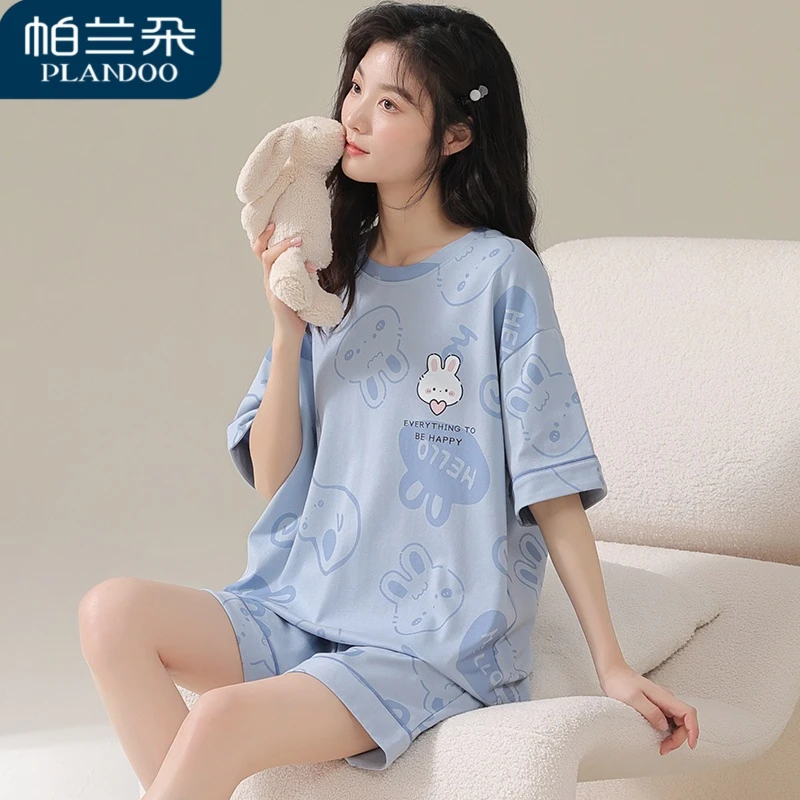 舒适夏天睡衣女短袖短裤薄款甜美卡通可爱新青年可外穿宽松家居服