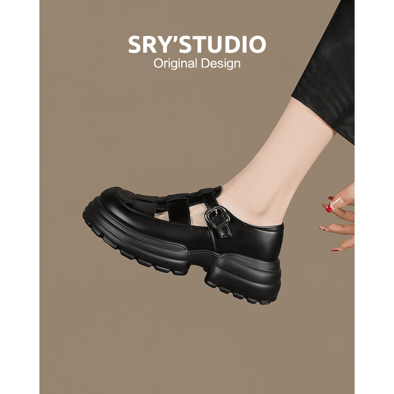 CZ6860牛皮软底罗马凉鞋2024夏季休闲百搭编织镂空鞋女士猪笼凉鞋