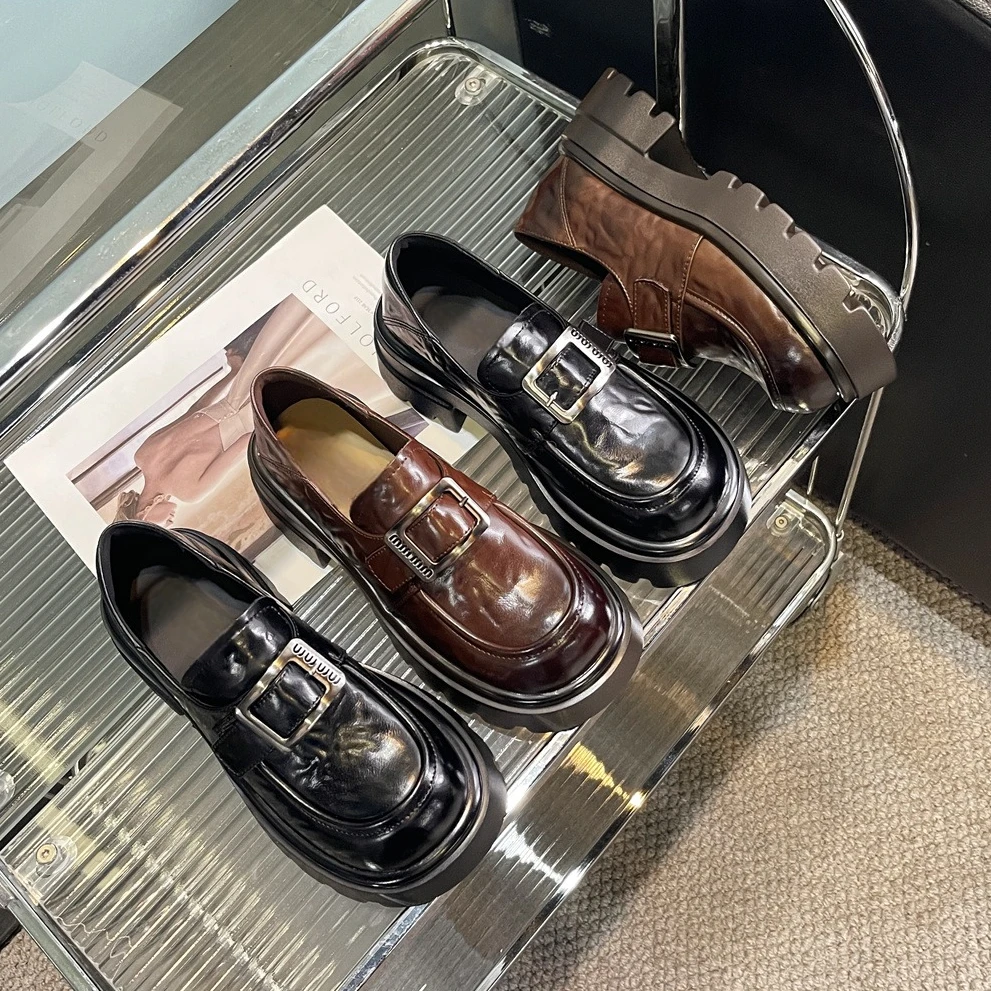 CZ7031新款秋季百搭厚底单鞋小皮鞋2024圆头英伦风时尚乐福女鞋