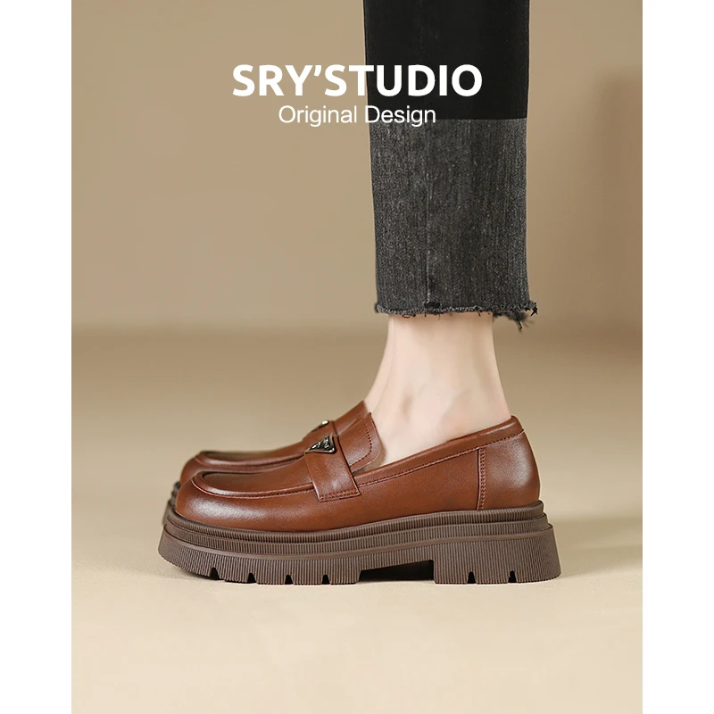 CZ6957牛皮小个子厚底透气乐福鞋2025春季时尚英伦风通勤百搭单鞋