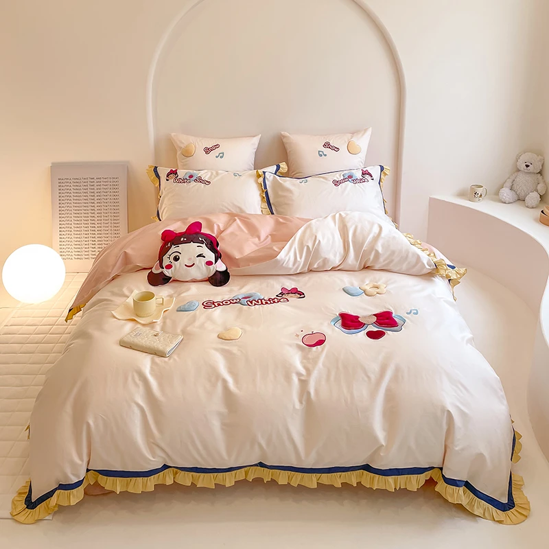 公主风120s长绒棉四件套可爱女孩贡缎全棉少女心被套纯棉床上用品