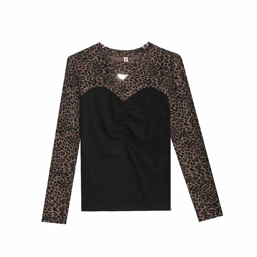 【合肥欢欢】71969#秋冬新款洋气修身显瘦大码拼接豹纹磨毛打底衫女