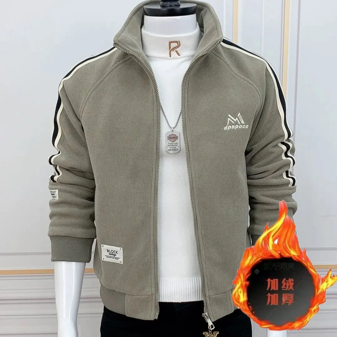 2024秋冬季灯芯绒加厚夹克立领刺绣高档外套男士新款青年帅气