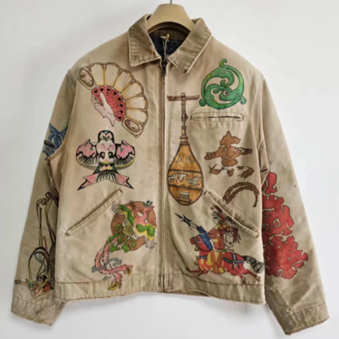 拍编码1-30个性卡通人物牛仔外套情侣装秋季潮流美式复古夹克男