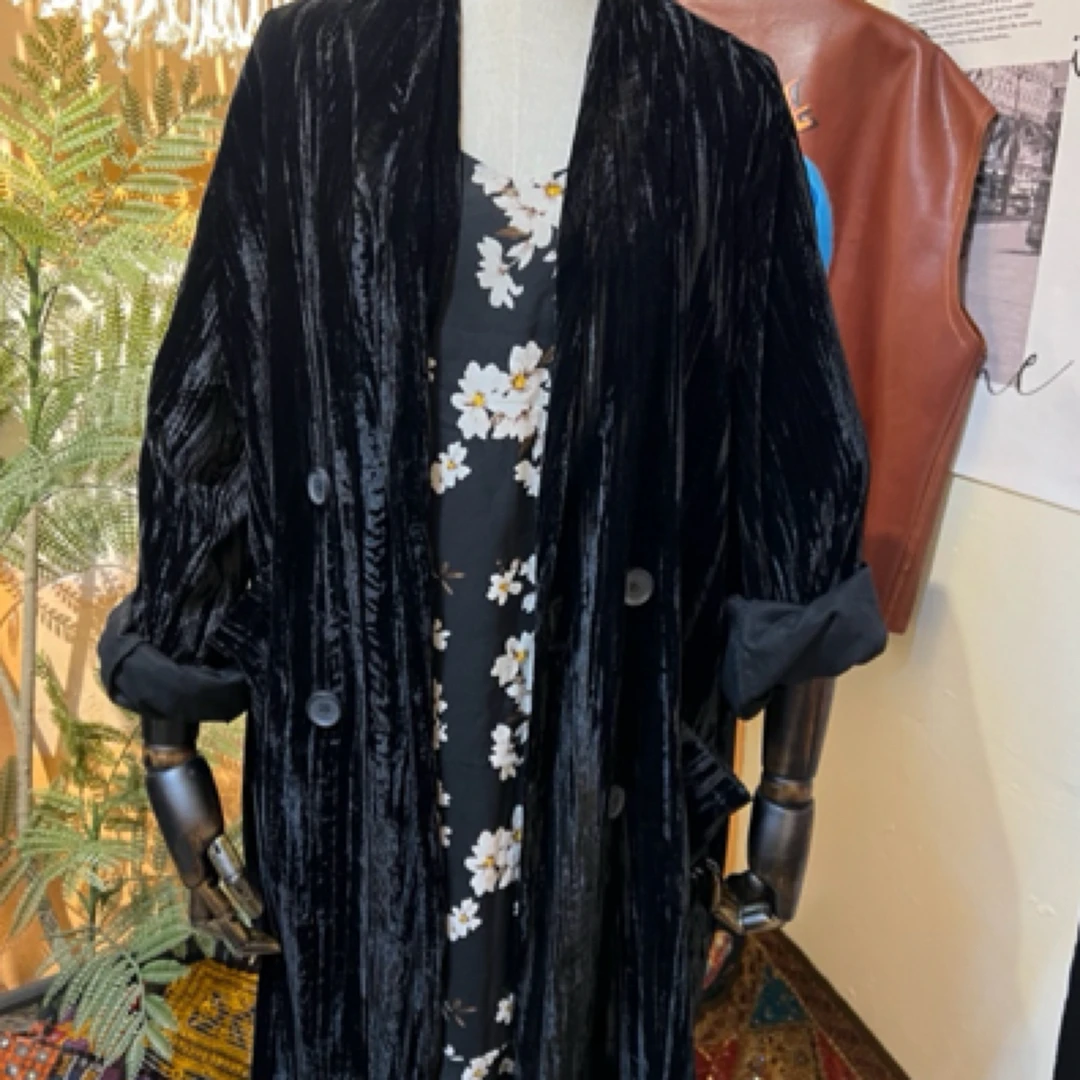 拍编码a01-a30气质慵懒高级感赫本风收腰丝绒长款大衣外套