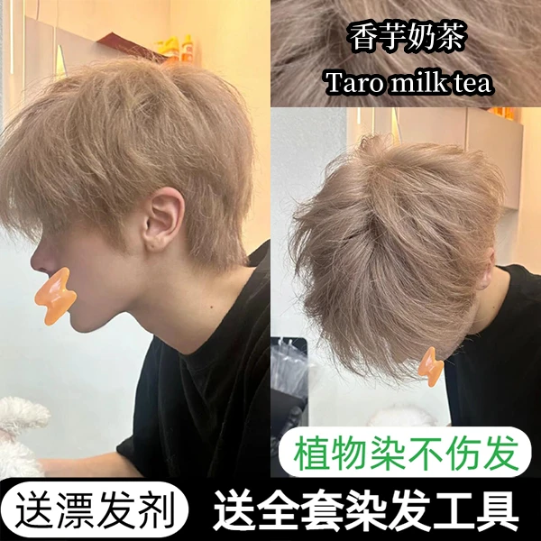 香芋奶茶染发膏自己染流行色白金砂金色染发雾霾灰色挑染潮流男孩