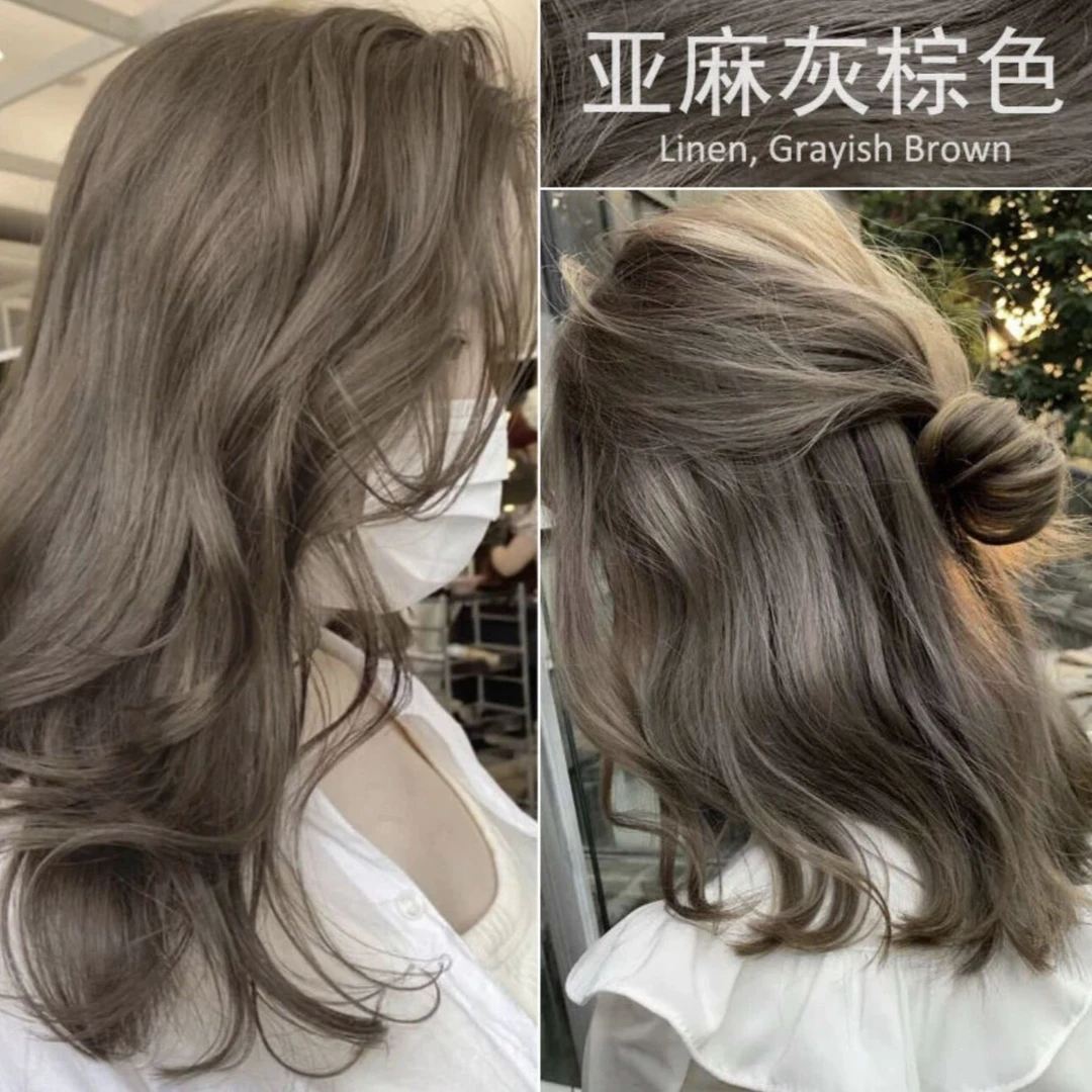 免漂亚麻灰棕染发膏2024流行色自己在家染发剂显白植物泡泡无刺激