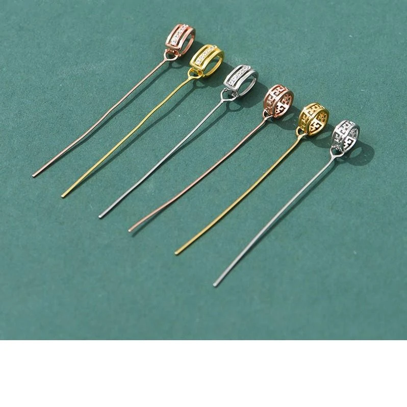 链子925银 925纯银吊坠扣头DIY项链配件卡扣扣长针金色气质百搭