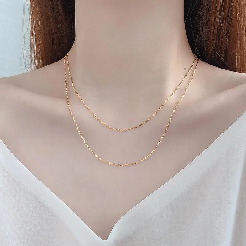 链子925银 18K金色链子纯银项链女925银可调节穿小孔气质针式裸链