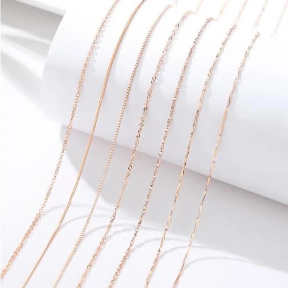 链子925银 玫瑰金色项链女彩银简约纯银锁骨链细彩金色单链子百搭