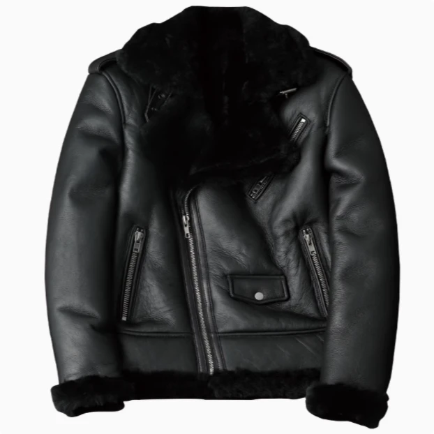 真羊羔毛皮毛一体 真皮皮衣男士冬季加厚 机车修身时尚皮草韩版外