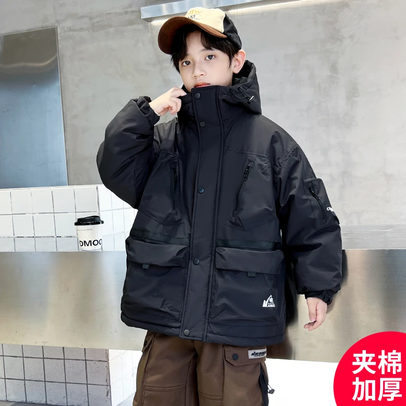男童外套秋冬款夹棉加厚2023新款冬季时髦男孩中大儿童冬装帅气潮