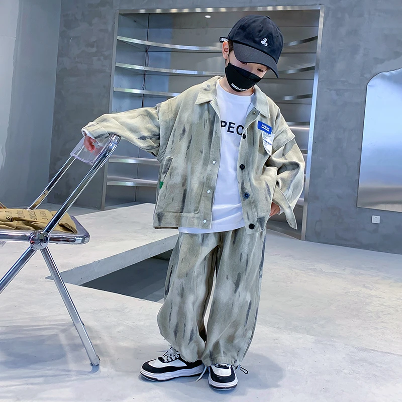 男童秋装炸街牛仔春秋款洋气2025新款中大童宽松潮男孩春秋两件套
