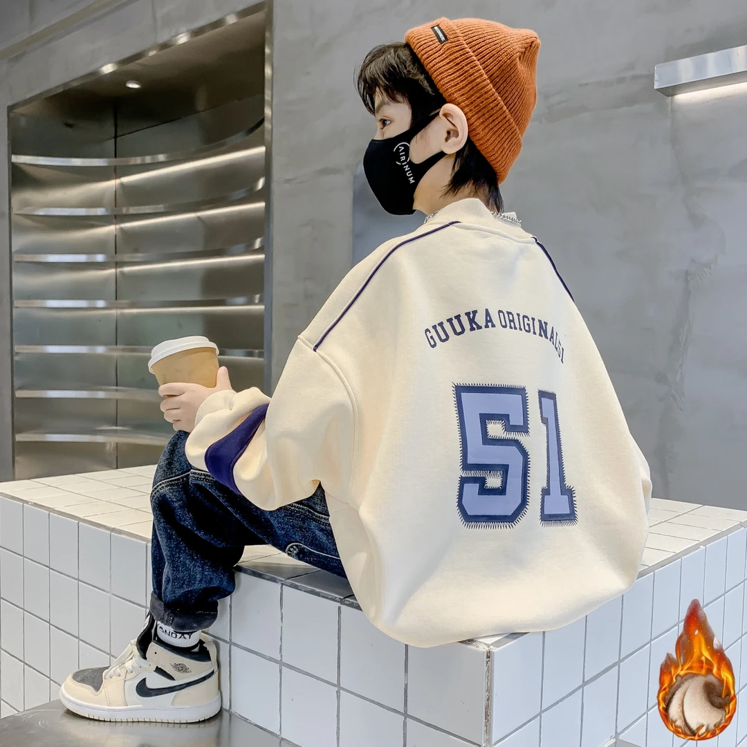 儿童卫衣冬季加绒2023新款男童上衣服中大童潮酷春秋外套男孩百搭