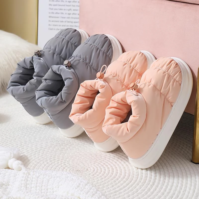 防水羽绒全包跟棉拖鞋女冬季室内家居家用防滑厚底毛绒棉鞋男外穿