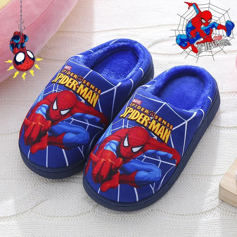 儿童棉拖鞋2023新款冬季男童中大童蜘蛛侠男孩毛毛鞋防滑包跟棉鞋