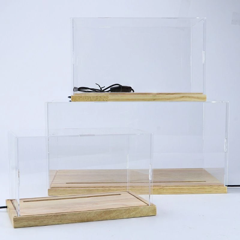 摩托模型展示盒适配1:12/1:9机车场景仿真实木质底座发光防尘罩