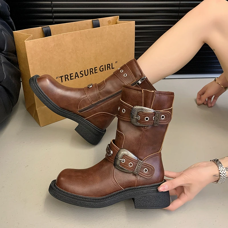 【真皮靴尾单处理●不包邮】美拉德厚底英伦风复古短靴粗跟马丁靴