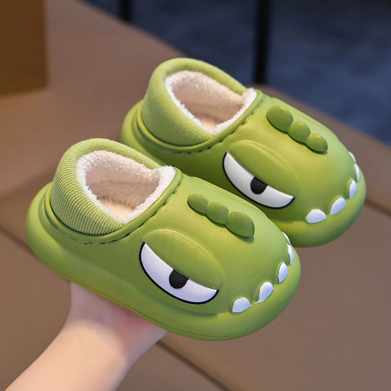 儿童棉拖鞋秋冬亲子棉鞋卡通可爱恐龙保暖防水防滑家居两用拖鞋